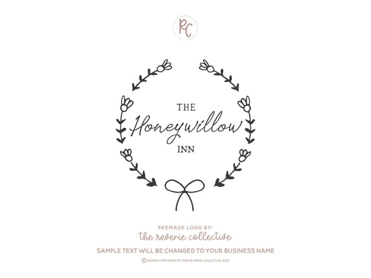 The Honeywillow Inn | Premade Logo Design | Hand Drawn, Floral, Bow, Farmhouse