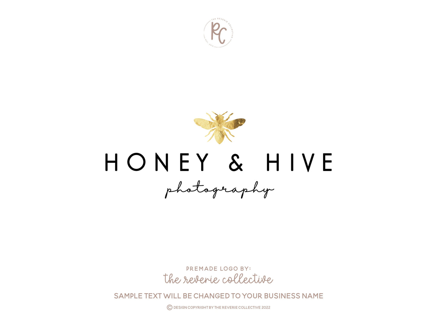 Honey & Hive | Premade Logo Design | Bee, Gold Foil, Farmhouse, Rustic, Nature