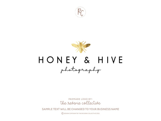 Honey & Hive | Premade Logo Design | Bee, Gold Foil, Farmhouse, Rustic, Nature