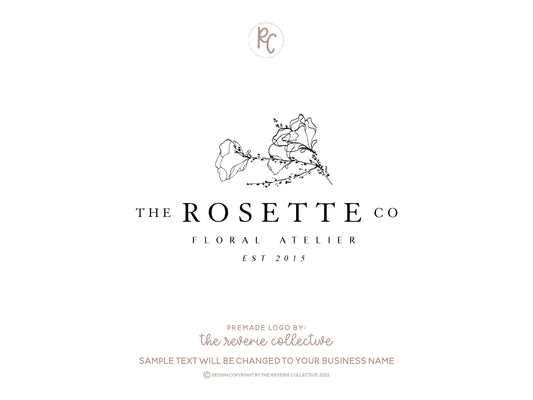 The Rosette Co | Premade Logo Design | Floral, Fine Art, Hand Drawn, Romantic