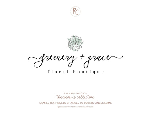 Greenery + Grace | Premade Logo Design | Watercolor, Rustic, Succulent, Minimal