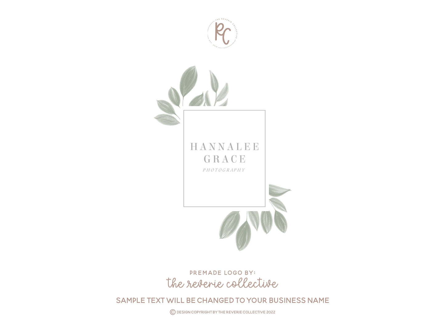 Hannalee Grace | Premade Logo Design | Leaf Frame, Botanical, Nature, Greenery