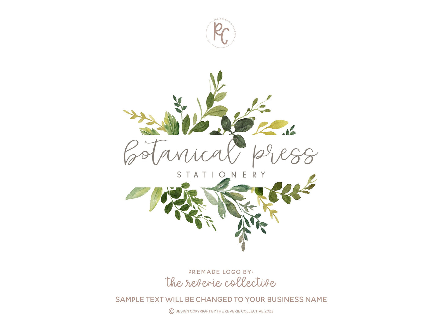 Botanical Press | Premade Logo Design | Watercolor, Botanical, Greenery, Leaves