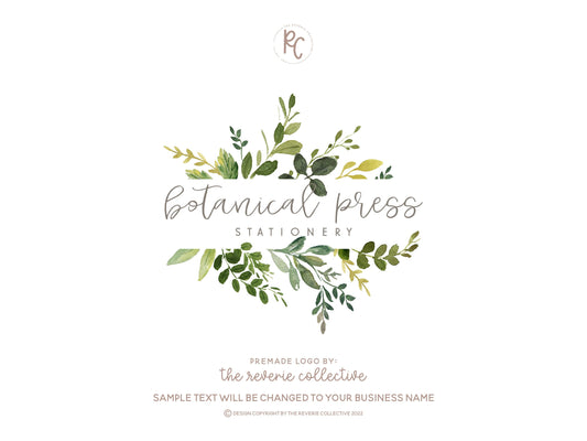 Botanical Press | Premade Logo Design | Watercolor, Botanical, Greenery, Leaves
