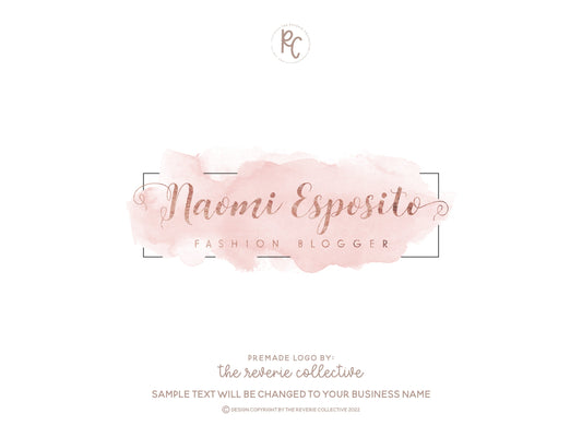 Naomi Esposito | Premade Logo Design | Pink Watercolor, Rose Gold, Fashion, Makeup