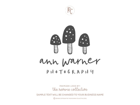 Ann Warner | Premade Logo Design | Mushroom, Rustic, Farmhouse, Hand Drawn