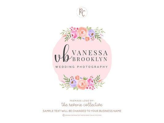 Vanessa Brooklyn | Premade Logo Design | Watercolor, Floral, Feminine, Pastel, Preppy