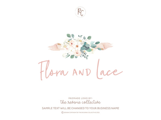 Flora and Lace | Premade Logo Design | Watercolor Floral, Pastel, Ribbon, Farmhouse