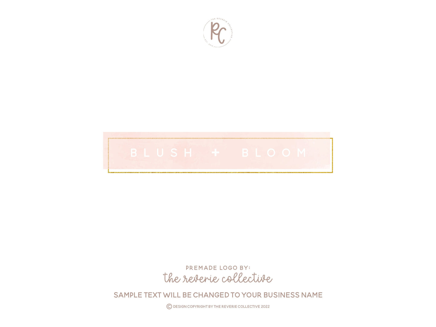 Blush + Bloom | Premade Logo Design | Watercolor, Geometric, Gold Foil, Wedding