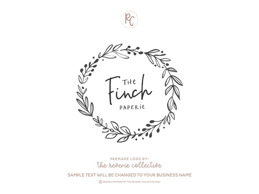 The Finch Paperie | Premade Logo Design | Hand Drawn, Wreath, Rustic, Botanical