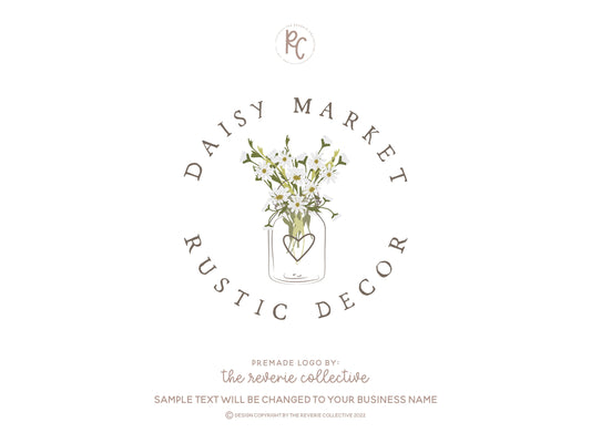 Daisy Market | Premade Logo Design | Floral Bouquet, Mason Jar, Country, Farmhouse
