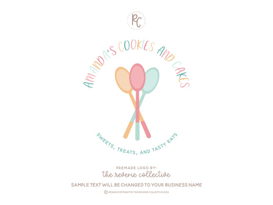 Amanda's Cookies and Cakes | Premade Logo Design | Mixing Spoons, Baking, Colorful