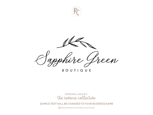 Sapphire Green | Premade Logo Design | Branch, Farmhouse, Elegant, Minimal