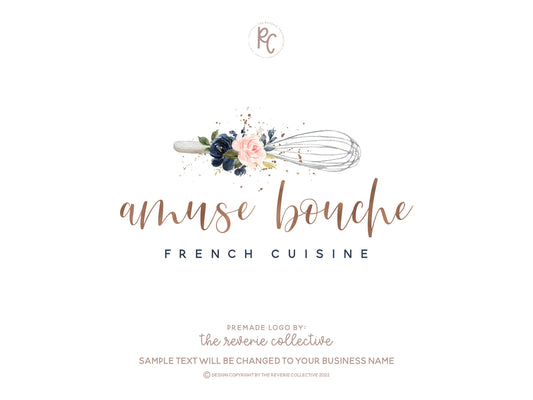 Amuse Bouche | Premade Logo Design | Whisk, Roses, Baking, Cooking, Farmhouse