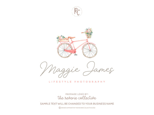 Maggie James | Premade Logo Design | Bike, Bicycle, Watercolor Floral