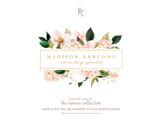 Madison Lancome | Premade Logo Design | Floral, Gold Foil, Frame, Preppy, Feminine