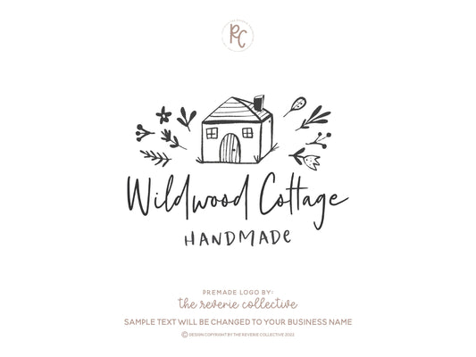 Wildwood Cottage | Premade Logo Design | House, Rustic Farmhouse, Hand Drawn
