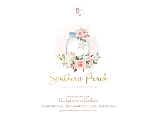 Southern Peach | Premade Logo Design | Mason Jar, Floral, Farmhouse, Shabby Chic