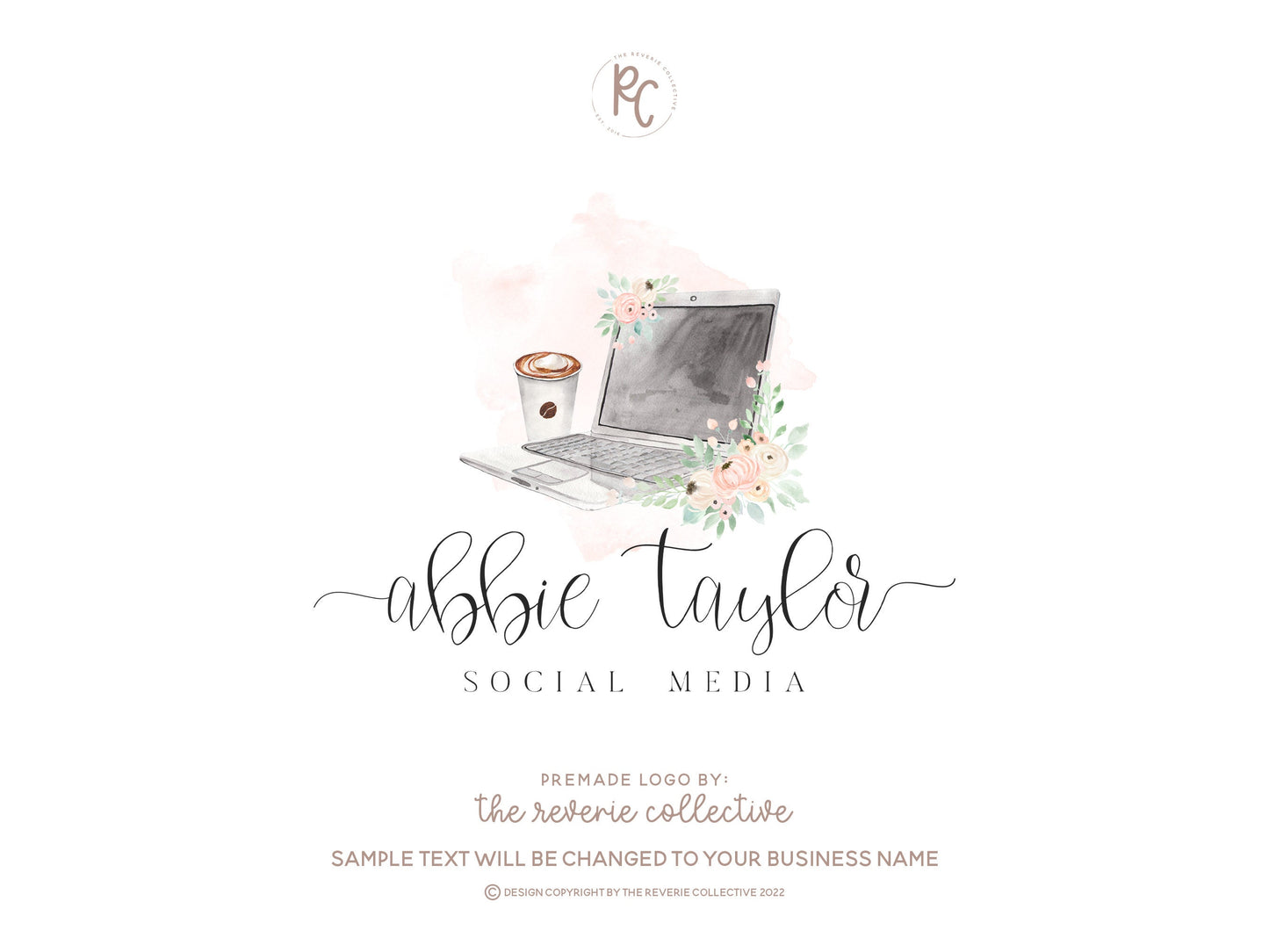 Abbie Taylor | Premade Logo Design | Laptop, Computer, Coffee, Floral, Blog