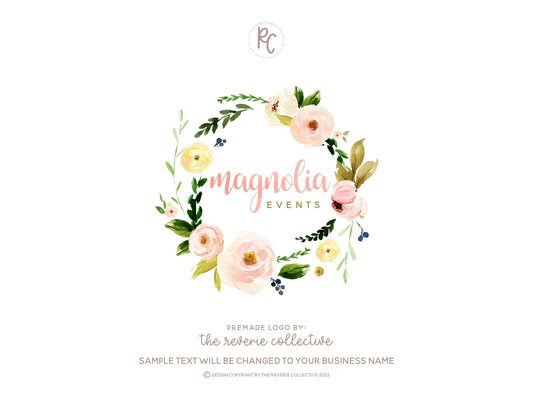 Magnolia Events | Premade Logo Design | Watercolor Floral, Wreath, Wedding, Florist