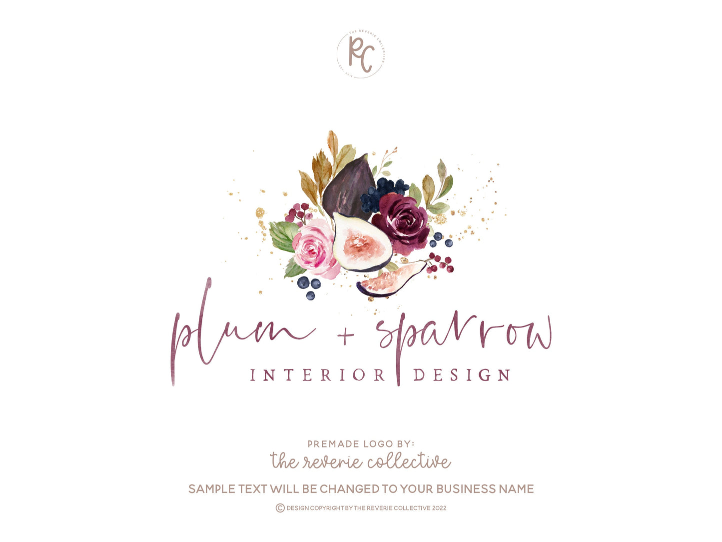 Plum + Sparrow | Premade Logo Design | Fig, Autumn, Fall, Watercolor Floral