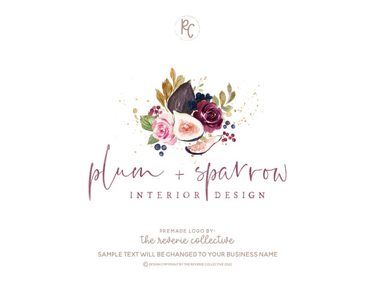 Plum + Sparrow | Premade Logo Design | Fig, Autumn, Fall, Watercolor Floral