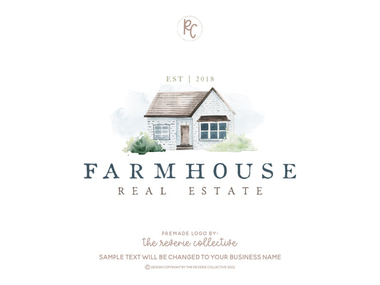 Farmhouse | Premade Logo Design | Blue House, Home, Real Estate, Realtor