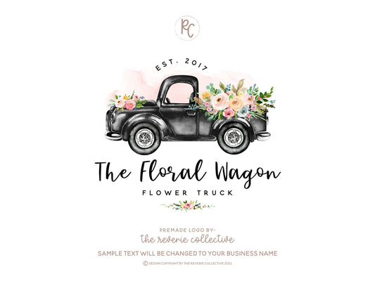 The Floral Wagon | Premade Logo Design | Flower Truck, Vintage Truck, Florist