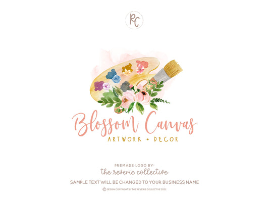 Blossom Canvas | Premade Logo Design | Brush, Paint Palette, Artist, Craft, Floral