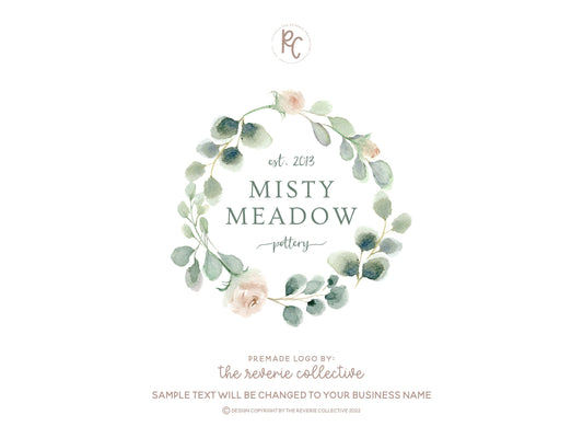 Misty Meadow | Premade Logo Design | Wreath, Botanical, Eucalyptus, Farmhouse