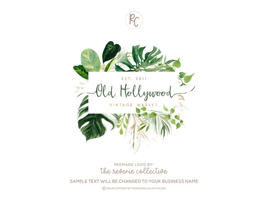 Old Hollywood | Premade Logo Design | Palm Frond, Botanical, Greenery, Leaf Frame
