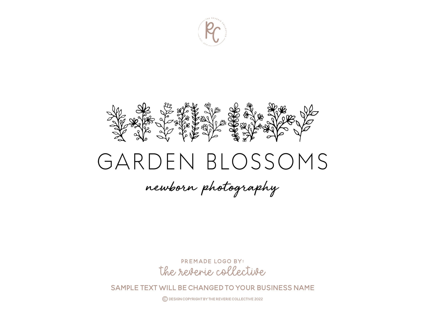 Garden Blossoms | Premade Logo Design | Wildflower, Hand Drawn, Farmhouse, Line Art