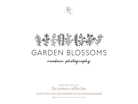 Garden Blossoms | Premade Logo Design | Wildflower, Hand Drawn, Farmhouse, Line Art