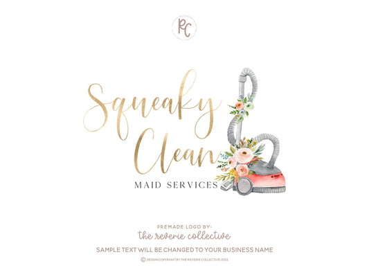 Squeaky Clean | Premade Logo Design | Cleaning, Vacuum, Maid, Home, Floral