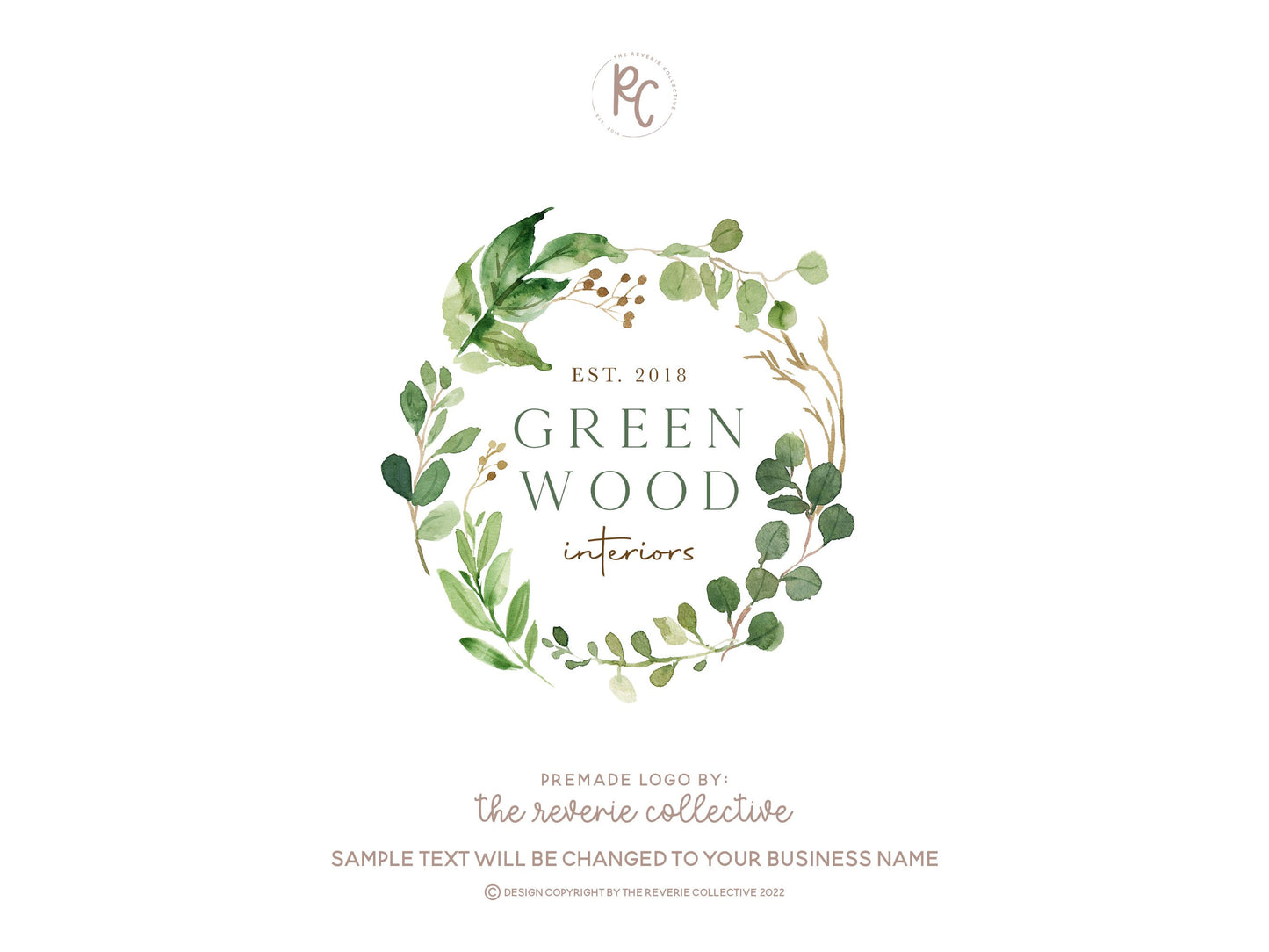 Green Wood | Premade Logo Design | Greenery, Wreath, Botanical, Rustic, Farmhouse