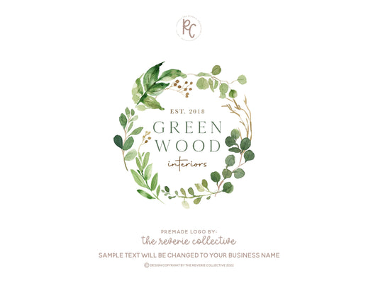 Green Wood | Premade Logo Design | Greenery, Wreath, Botanical, Rustic, Farmhouse