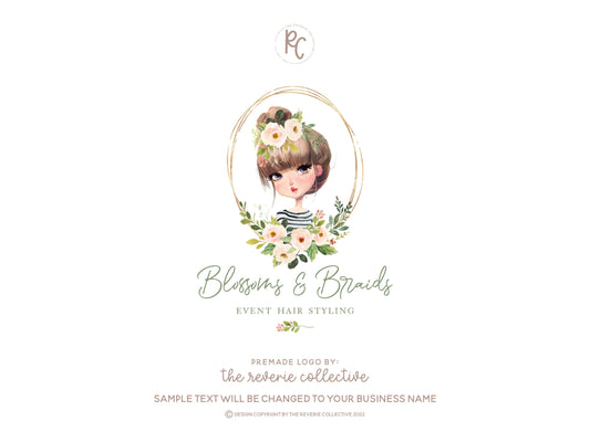 Blossoms & Braids | Premade Logo Design | Girl, Hairstylist, Beauty, Makeup Artist, Hair Salon