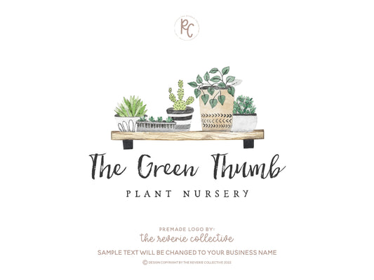 The Green Thumb | Premade Logo Design | Succulent, House Plant, Cactus