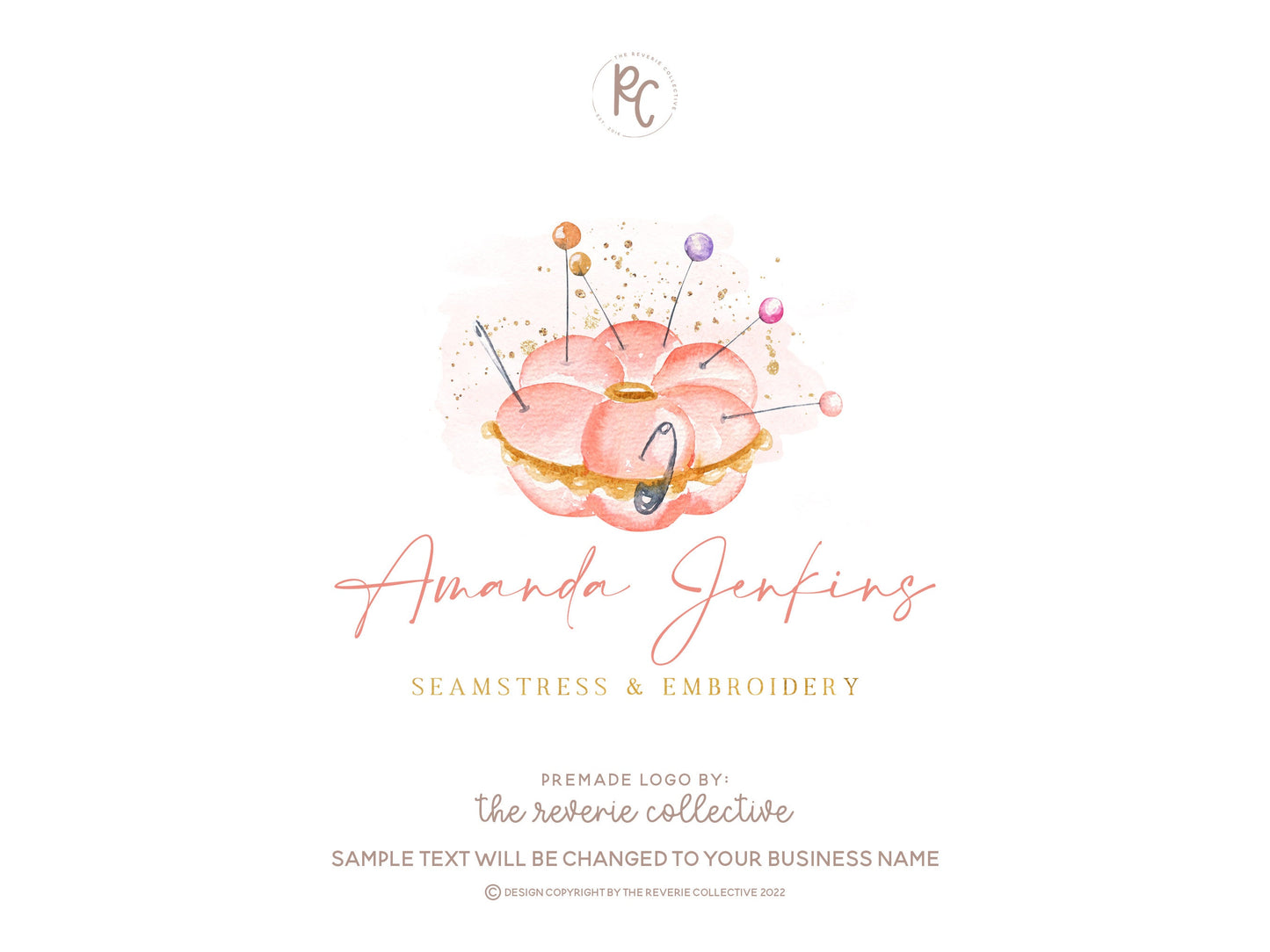 Amanda Jenkins | Premade Logo Design | Pin Cushion, Needle, Seamstress, Sewing, Embroidery