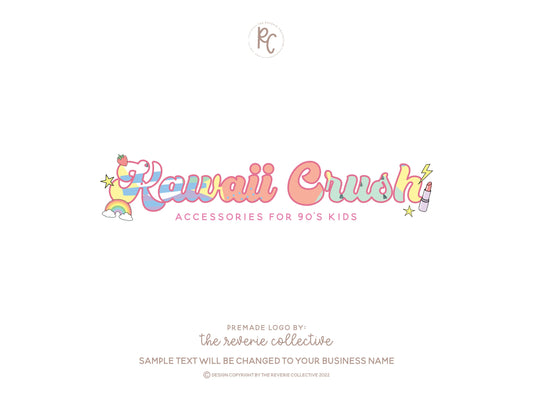 Kawaii Crush | Premade Logo Design | Colorful, 90s, Jewelry, Rainbow, Makeup