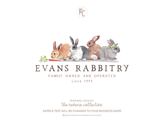 Evans Rabbitry | Premade Logo Design | Bunny Rabbit, Farm, Watercolor Animal