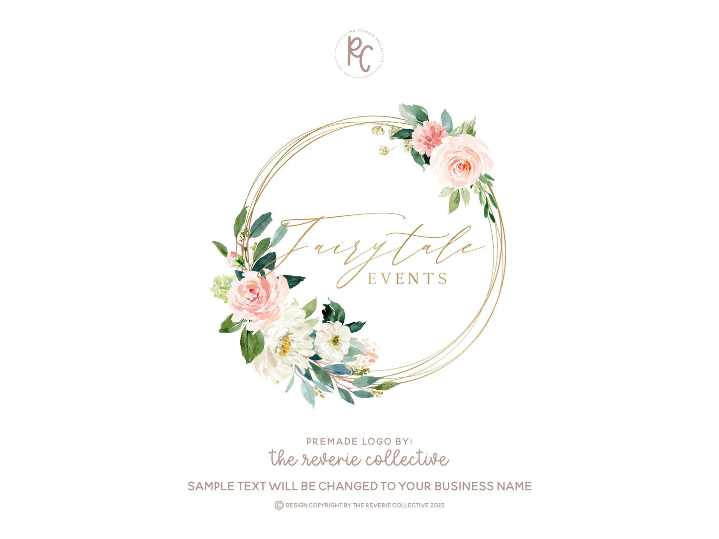 Fairytale Events | Premade Logo Design | Wreath, Whimsical, Floral, Wedding, Florist