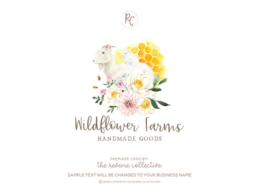 Wildflower Farms | Premade Logo Design | Goat, Bunny Rabbit, Farm, Honey Bee