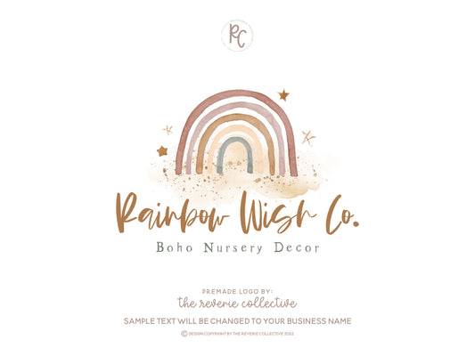 Rainbow Wish Co. | Premade Logo Design | Bohemian, Newborn, Boho, Cloud, Baby