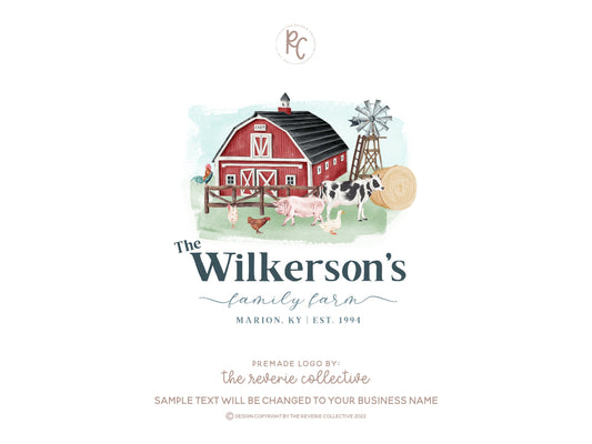 The Wilkerson's | Premade Logo Design | Farm, Red Barn, Cow, Ranch, Chicken, Pig