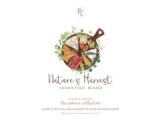 Nature's Harvest | Premade Logo Design | Cheese Board, Charcuterie, Fig, Fruit