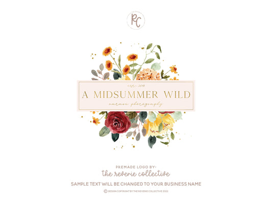A Midsummer Wild | Premade Logo Design | Wildflower, Floral, Geometric, Gold Foil