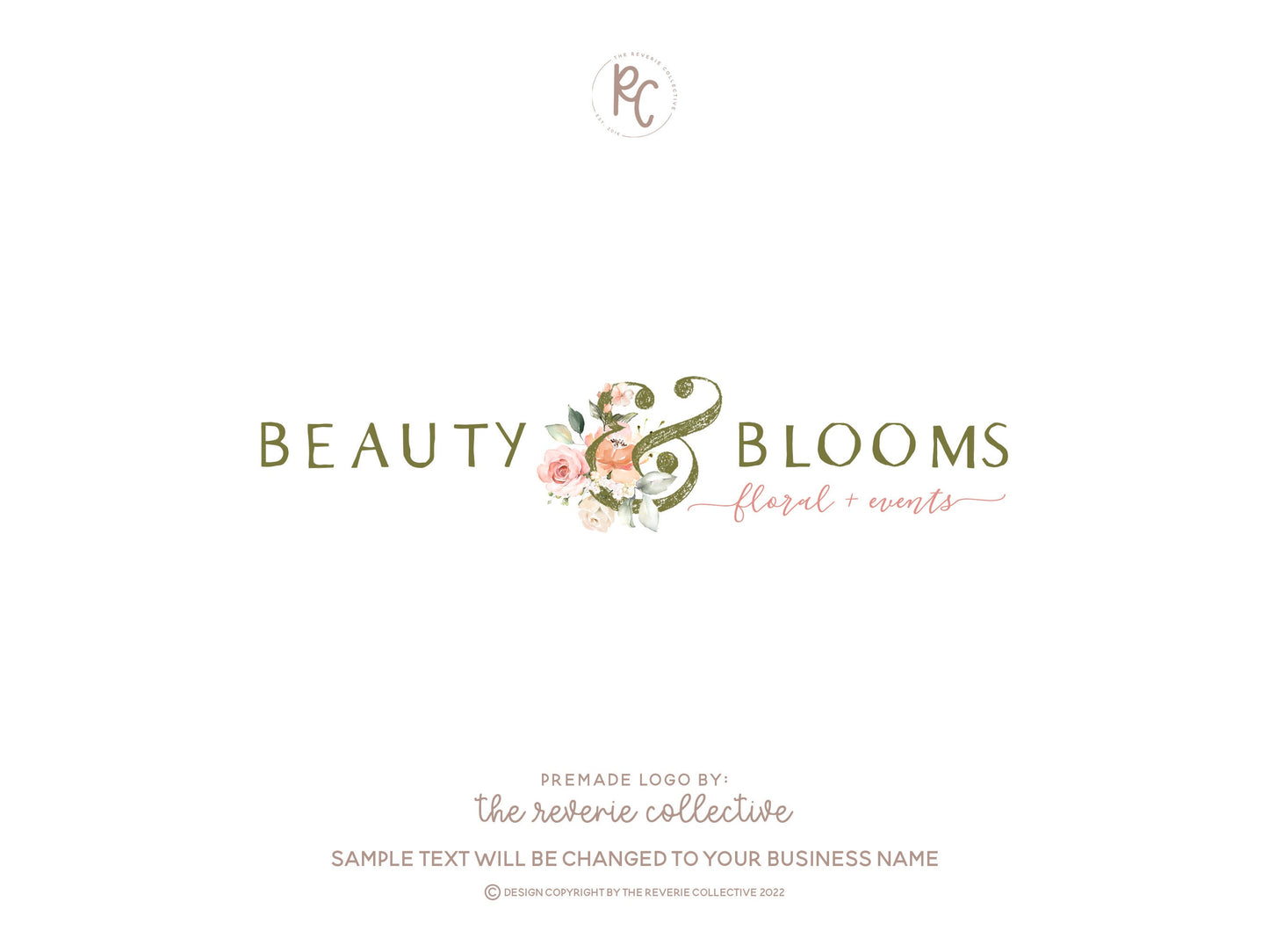 Beauty & Blooms | Premade Logo Design | Ampersand, Watercolor Floral, Wedding