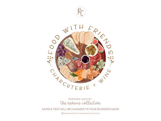 Food With Friends | Premade Logo Design | Cheese Board, Charcuterie, Bread