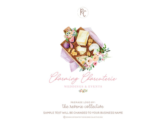 Charming Charcuterie | Premade Logo Design | Cheese Board, Watercolor Floral
